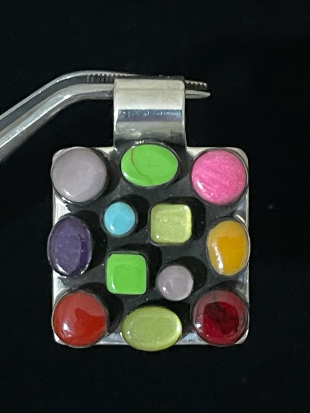 Sterling Silver Enamel Round Colors Pendant.